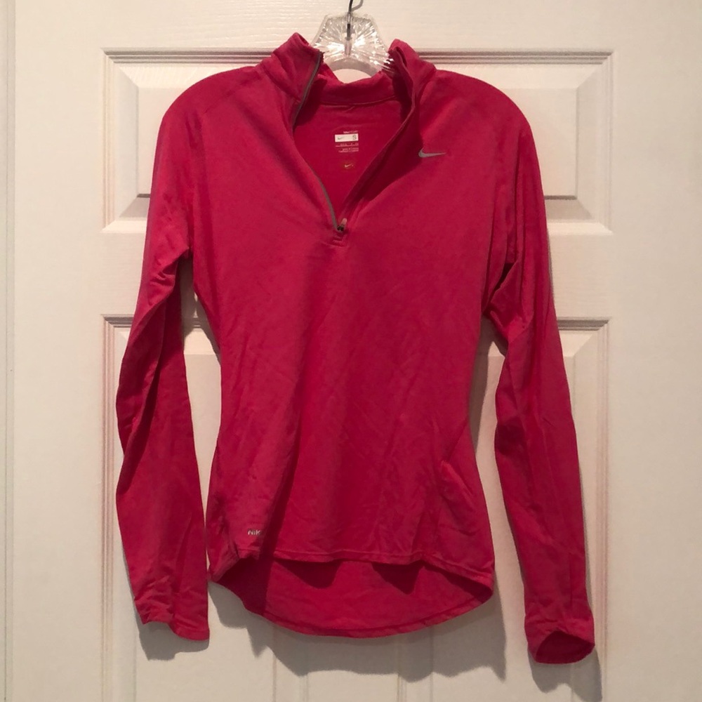 Medium pink, quarter zip Nike pullover.